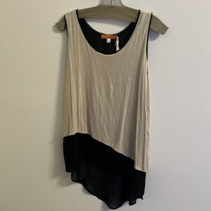ONEA Womens Layered Tank Top Size S Oxford Tan Black Asym NWT